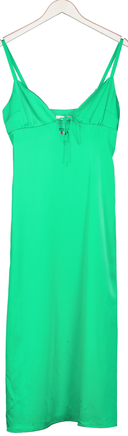 Ownley Green Satin Tie Front Midi Dress UK M