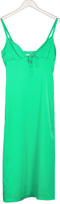Ownley Green Satin Tie Front Midi Dress UK M