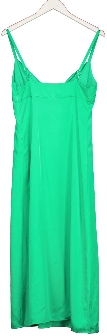 Ownley Green Satin Tie Front Midi Dress UK M