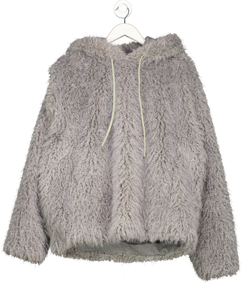 ZARA Srpls Grey Ltd. Edition Fluffy Faux Fur Hoodie UK L