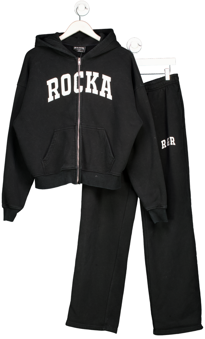 RU & ROCKA 2-piece Varsity Black Logo Oversize Hoodie (uk Xs) Straight Leg Joggers UK M