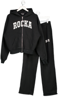 RU & ROCKA 2-piece Varsity Black Logo Oversize Hoodie (uk Xs) Straight Leg Joggers UK M