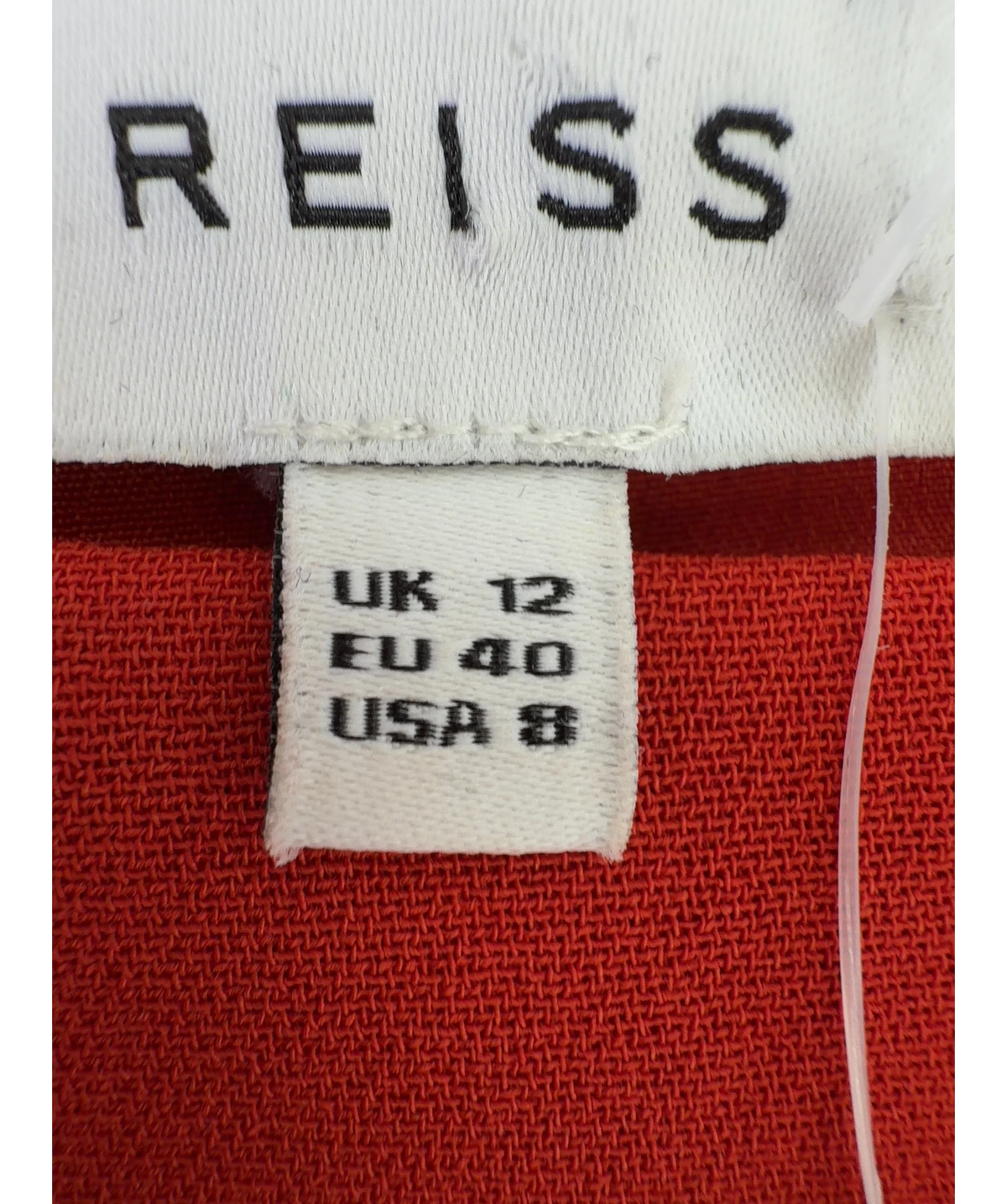 REISS Red Victoria Capped Sleeve Midi Dress, size UK 12 — care label