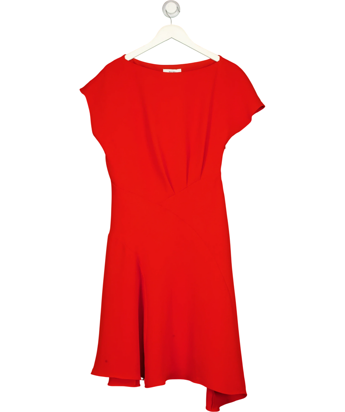 REISS Red Victoria Capped Sleeve Midi Dress, size UK 12 — front