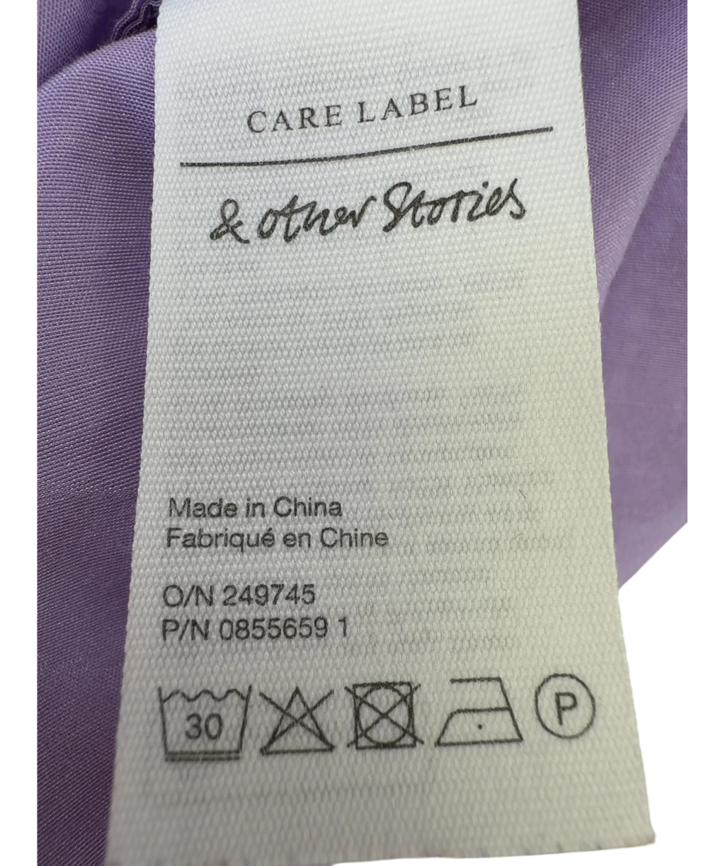 & OTHER STORIES Purple embroidered tiered mini dress, size UK 8 — fabric detail
