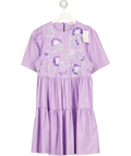 & OTHER STORIES Purple embroidered tiered mini dress, size UK 8 — front