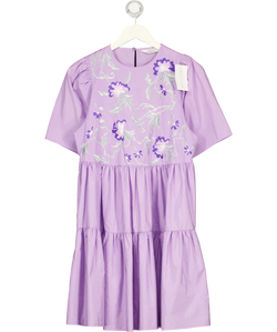 & OTHER STORIES Purple embroidered tiered mini dress, size UK 8 — front