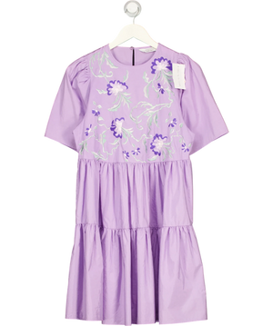 & Other Stories Embroidered Tiered Mini Dress Purple UK 8