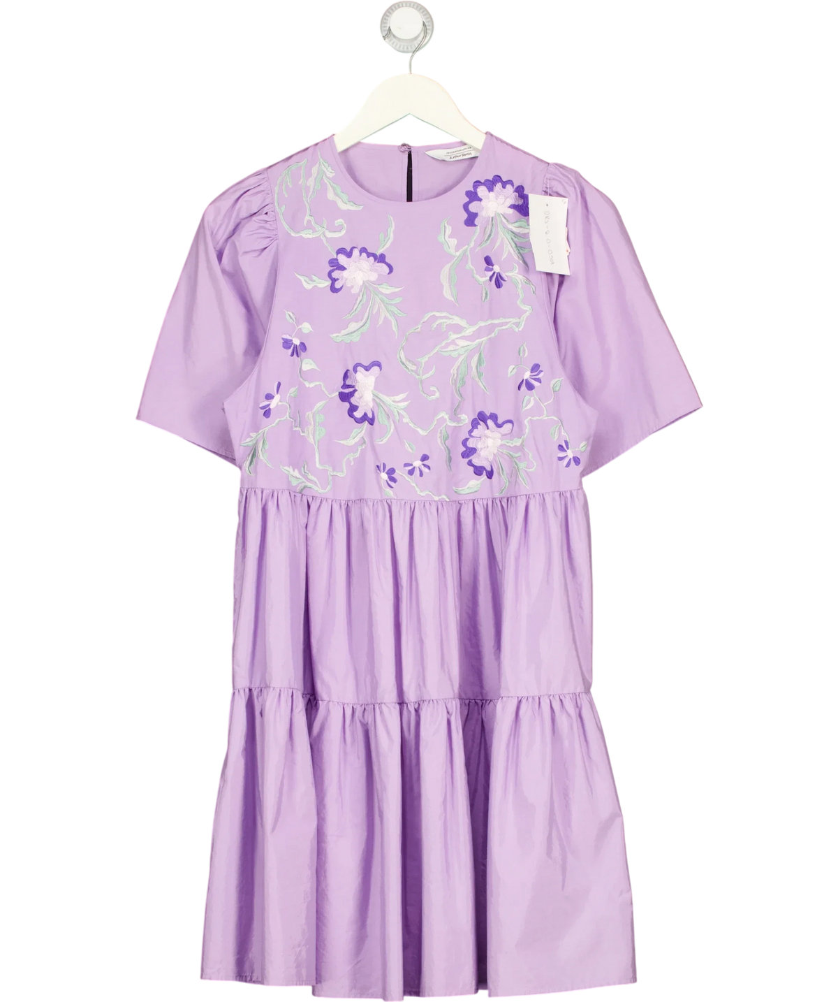 & OTHER STORIES Purple embroidered tiered mini dress, size UK 8 — front