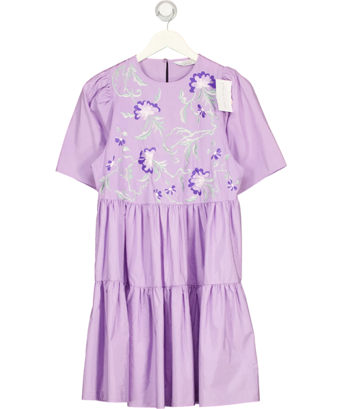 & OTHER STORIES Purple embroidered tiered mini dress, size UK 8 — front