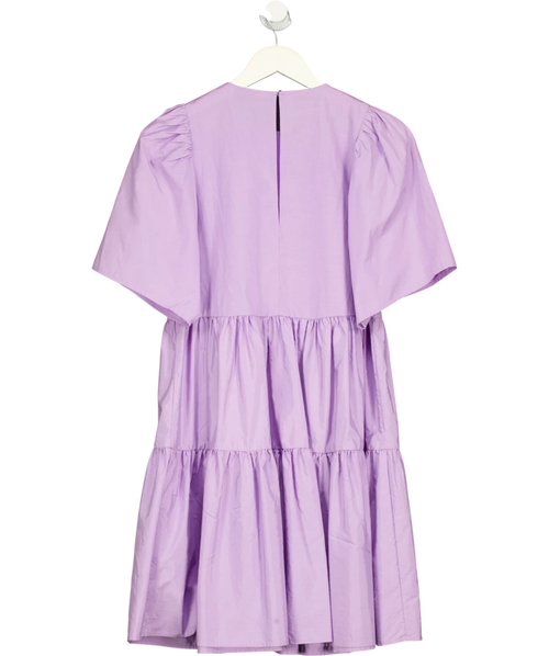 & OTHER STORIES Purple embroidered tiered mini dress, size UK 8 — back