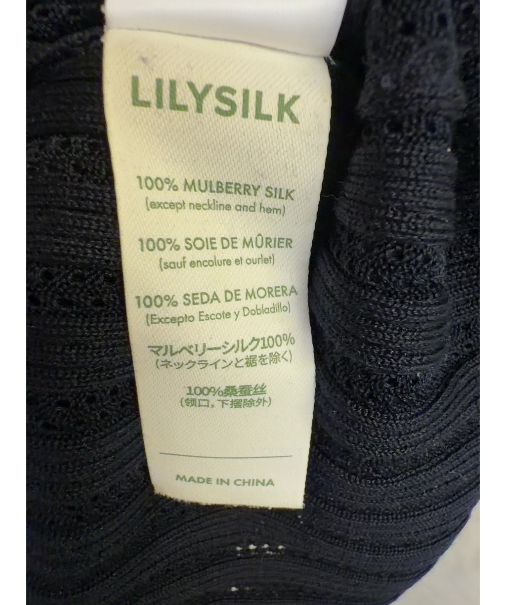 LILYSILK navy V Neck Ribbed Silk Knit Top, size UK XS — label