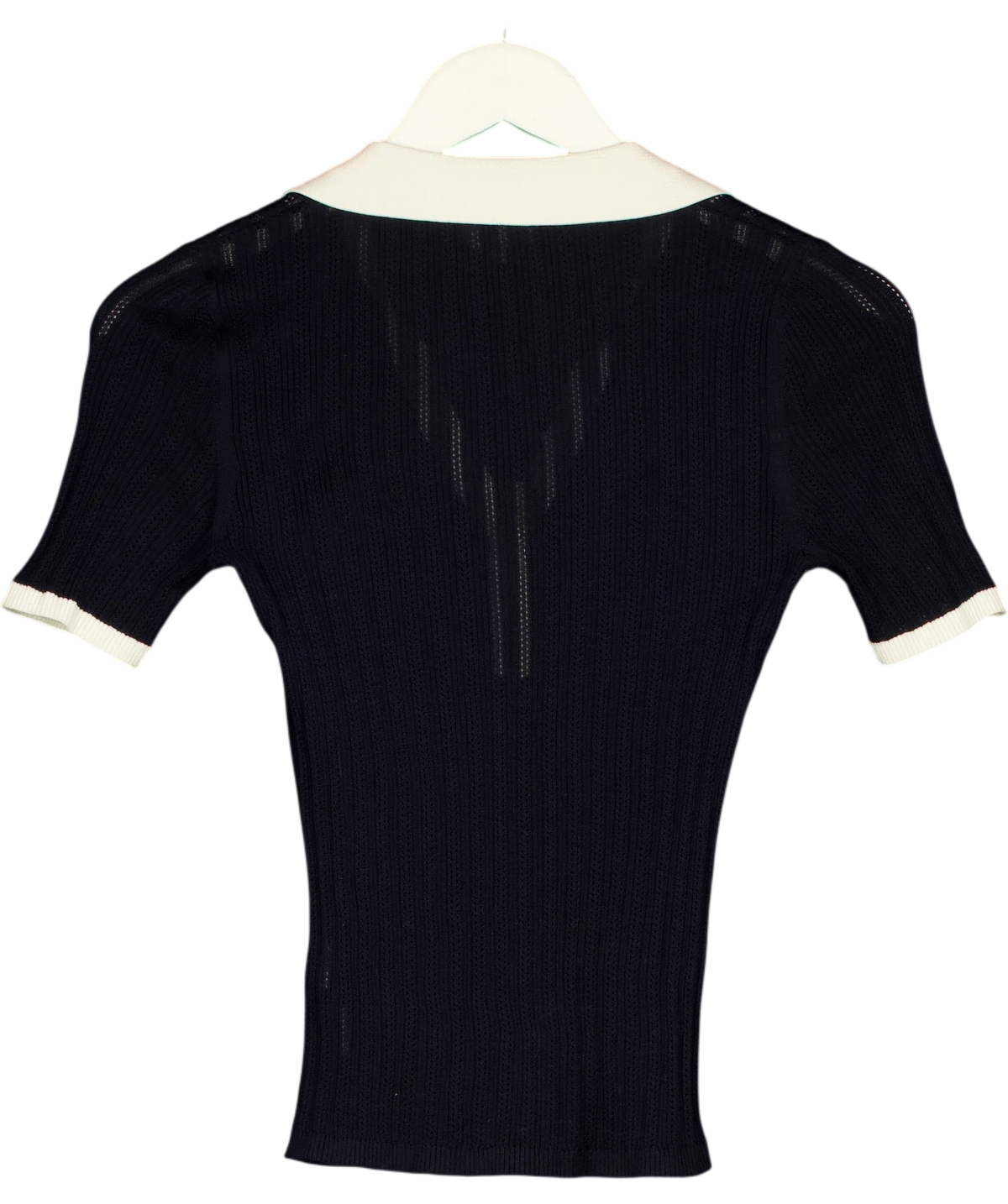LILYSILK navy V Neck Ribbed Silk Knit Top, size UK XS — back