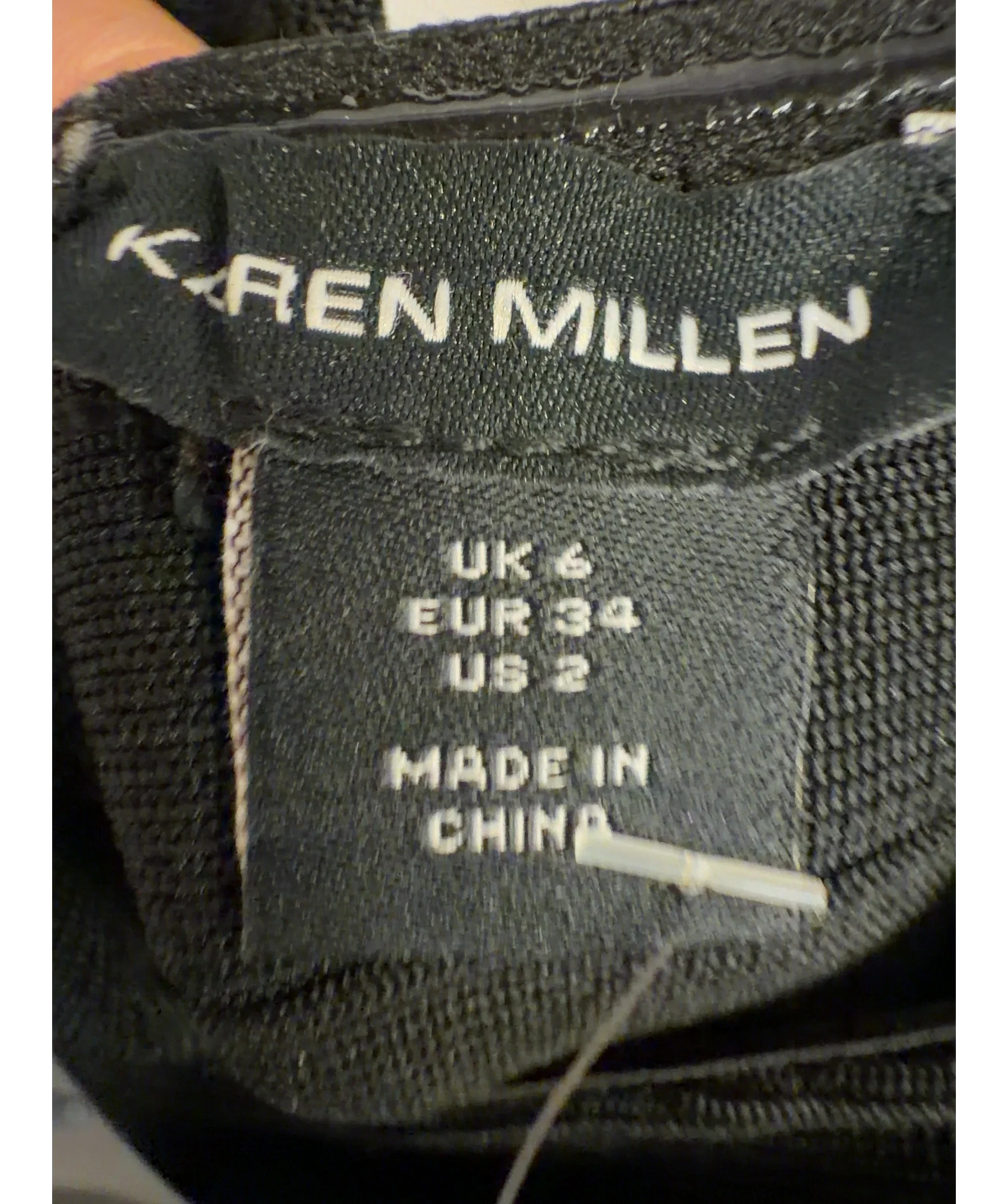 KAREN MILLEN Black Colour, size UK 6 — care label
