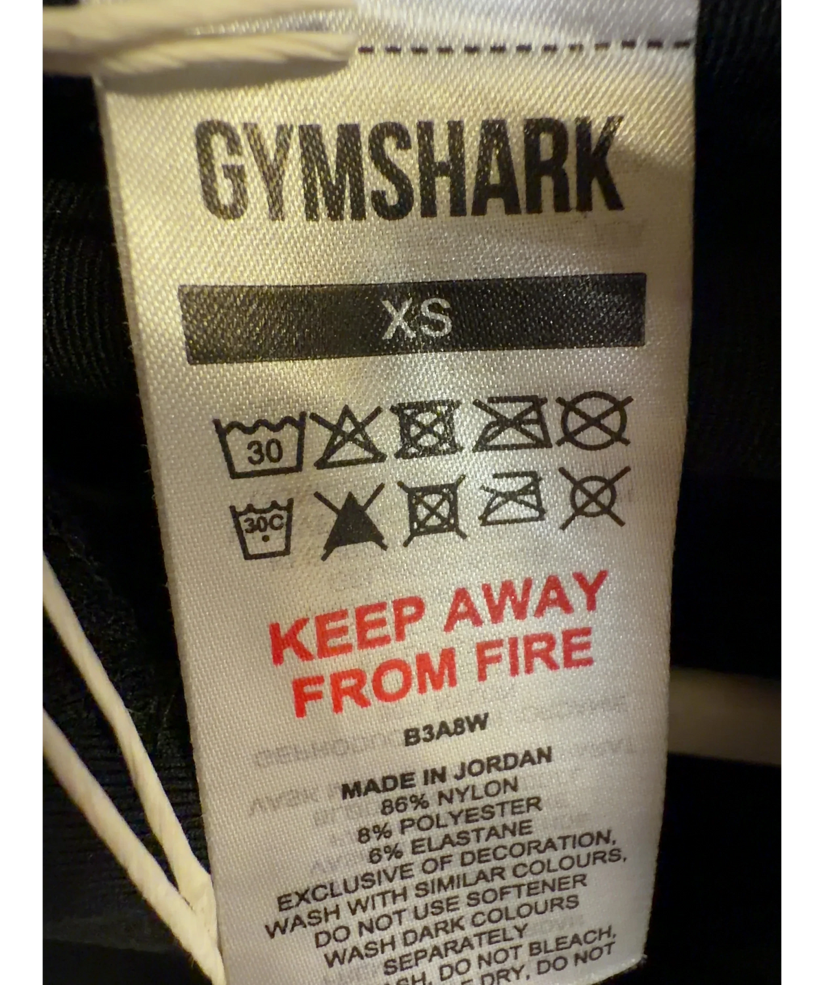 GYMSHARK Black Colour, size UK XS — care label