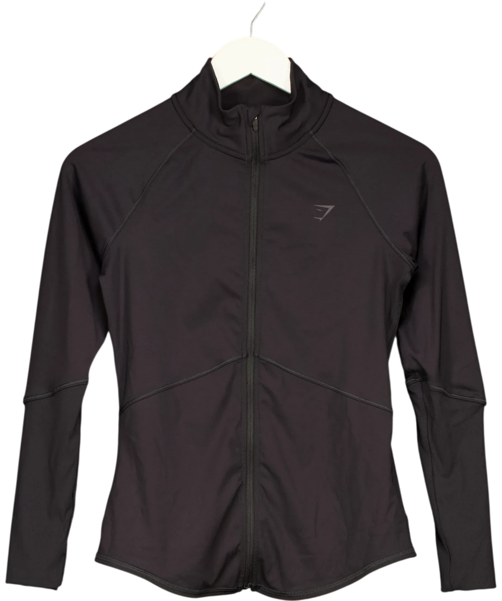 GYMSHARK Black Training Zip Up Jacket, size UK XS — front