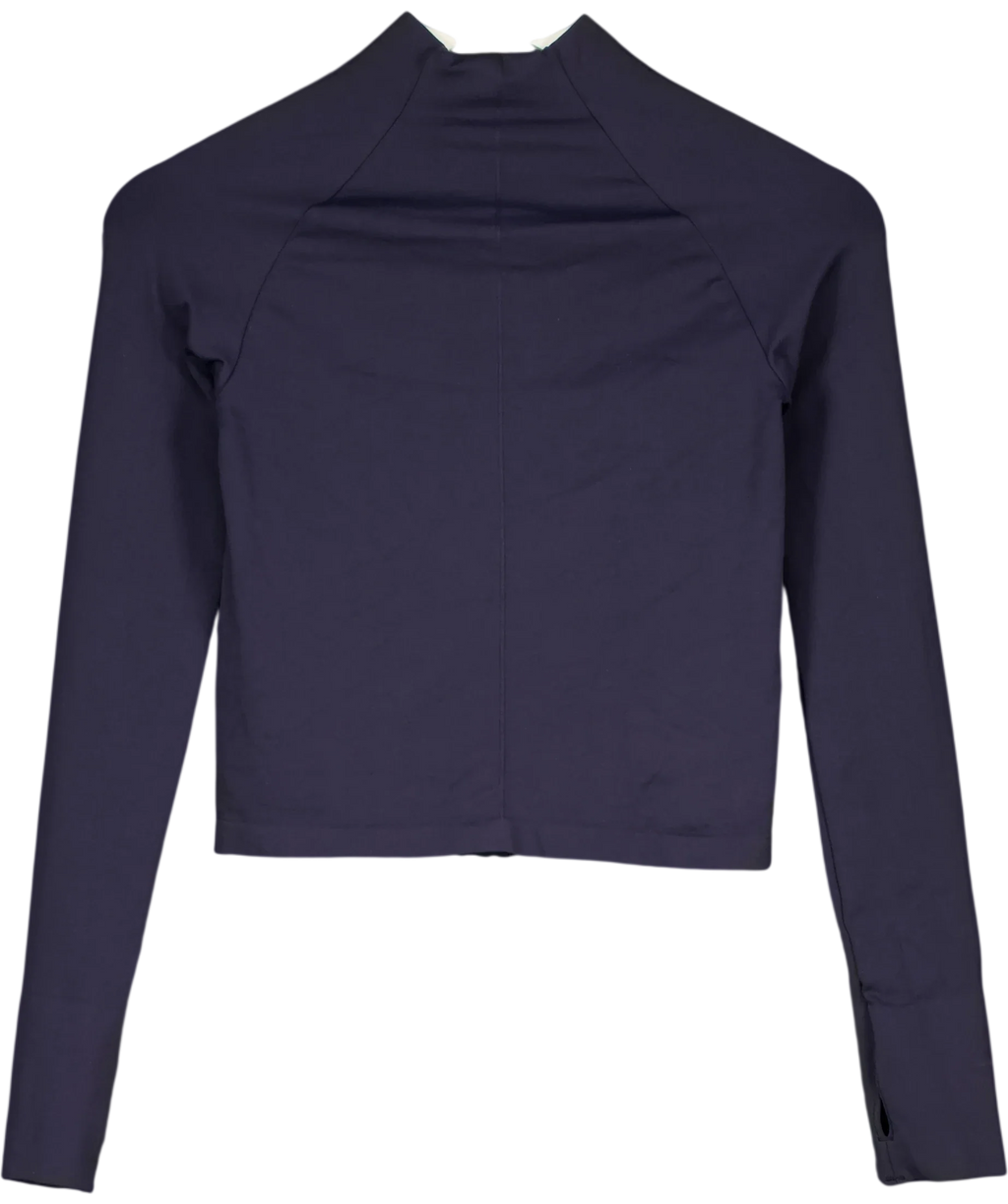 GYMSHARK navy Soft Sculpt Zip Up Jacket, size UK XS — back