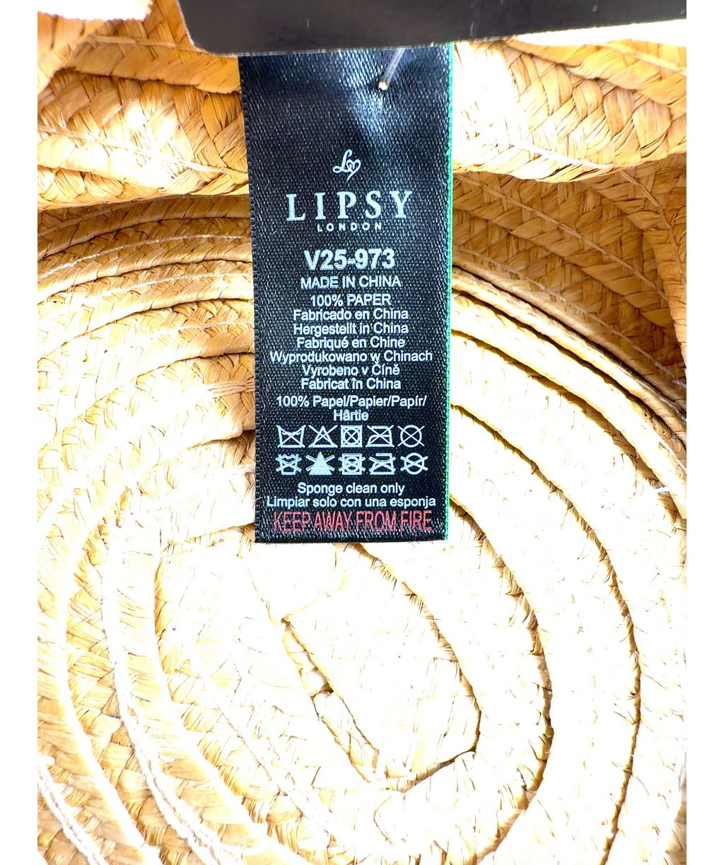 Lipsy straw Natural Oversized Straw Look Hat — care label