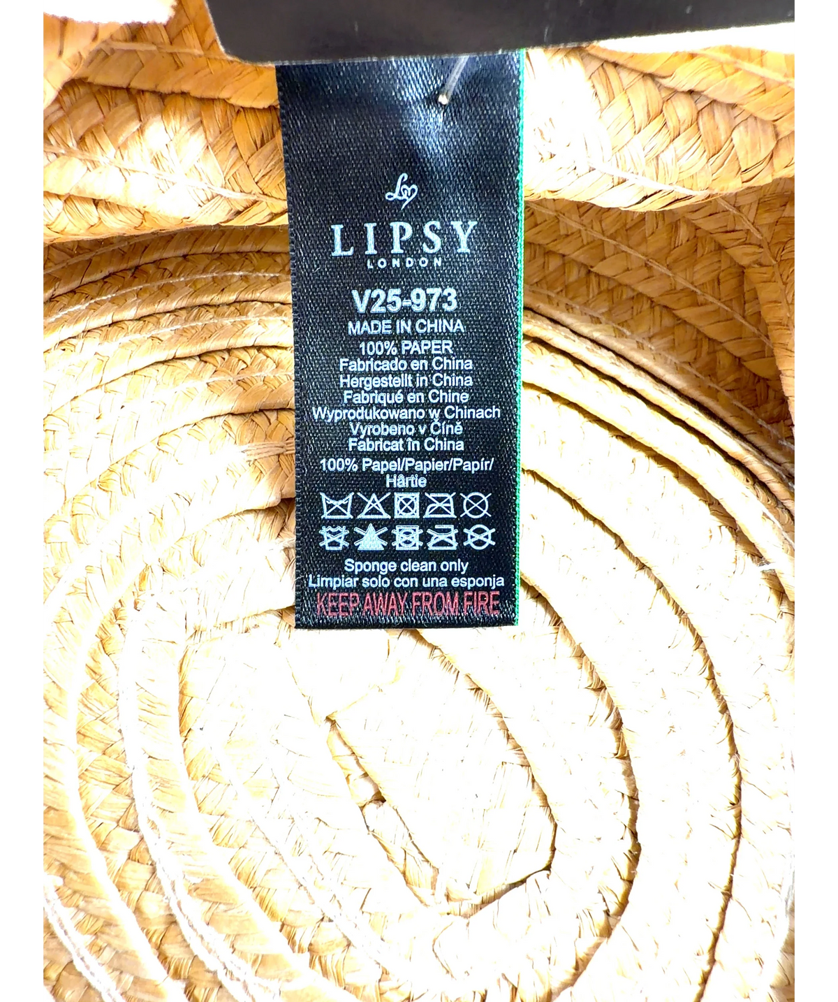 Lipsy straw Natural Oversized Straw Look Hat — care label