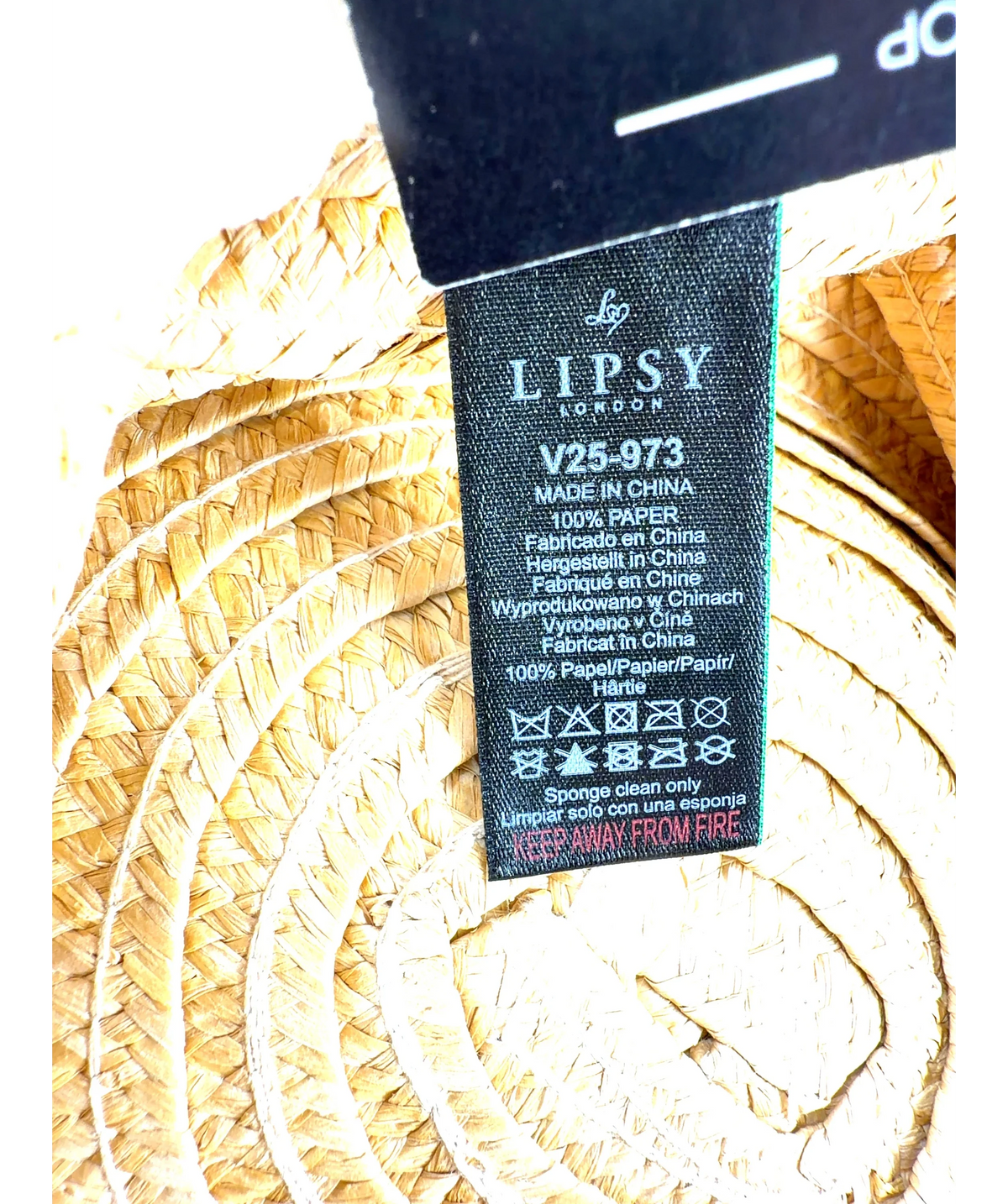 Lipsy Beige sun hat — care label