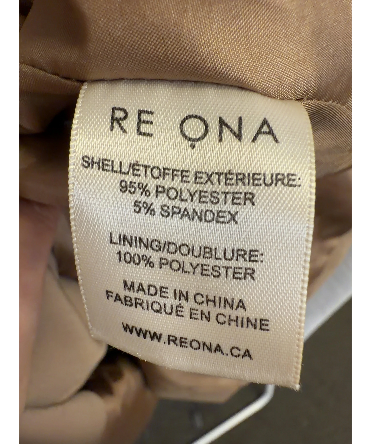 Re Ona camel Beige tailored blazer, size UK XS — label