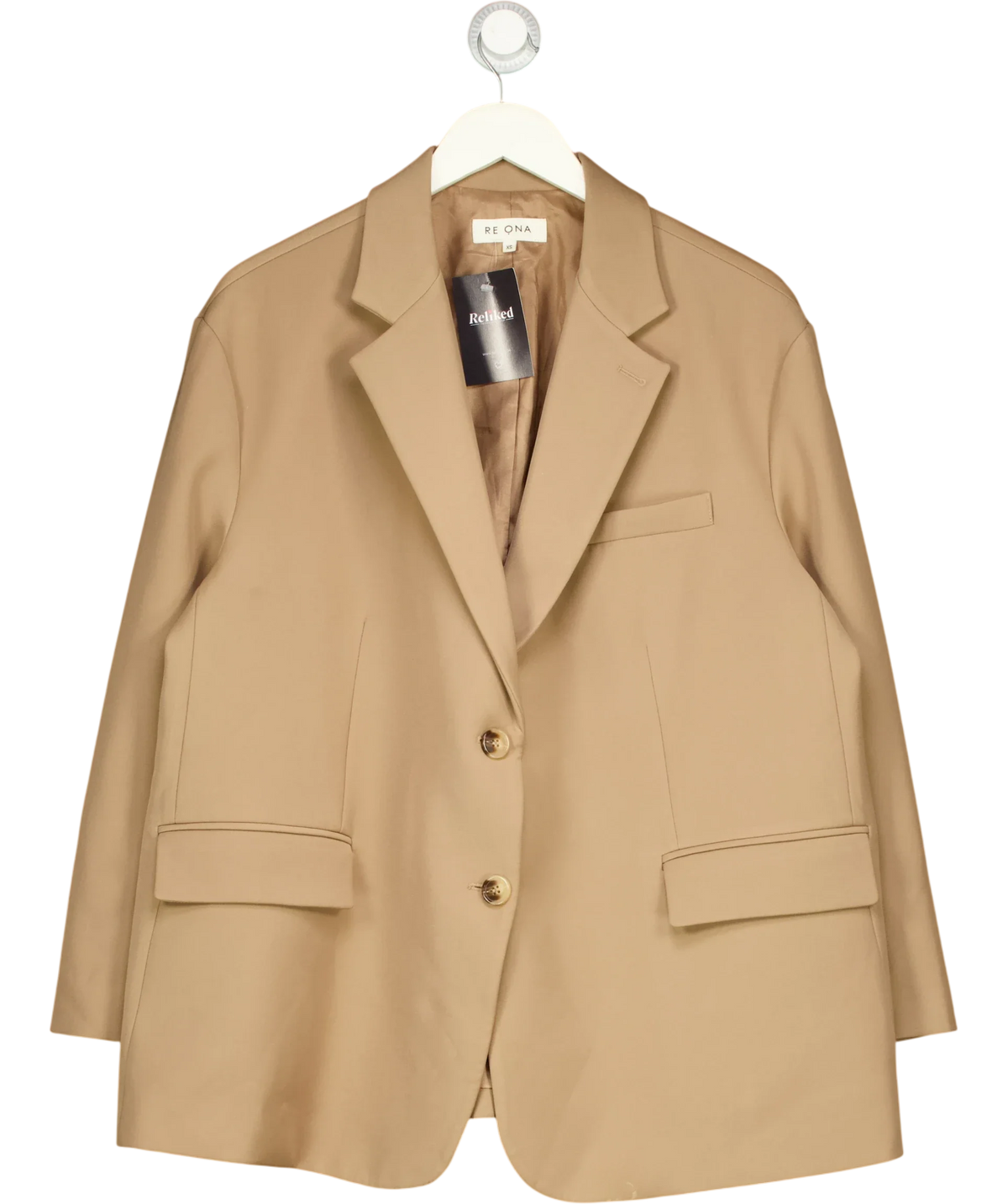 Re Ona camel Beige tailored blazer, size UK XS — front