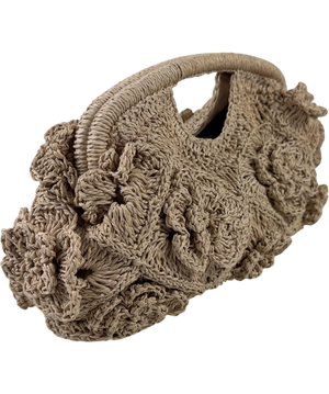 Mint Velvet Floral Crochet Clutch Bag Beige