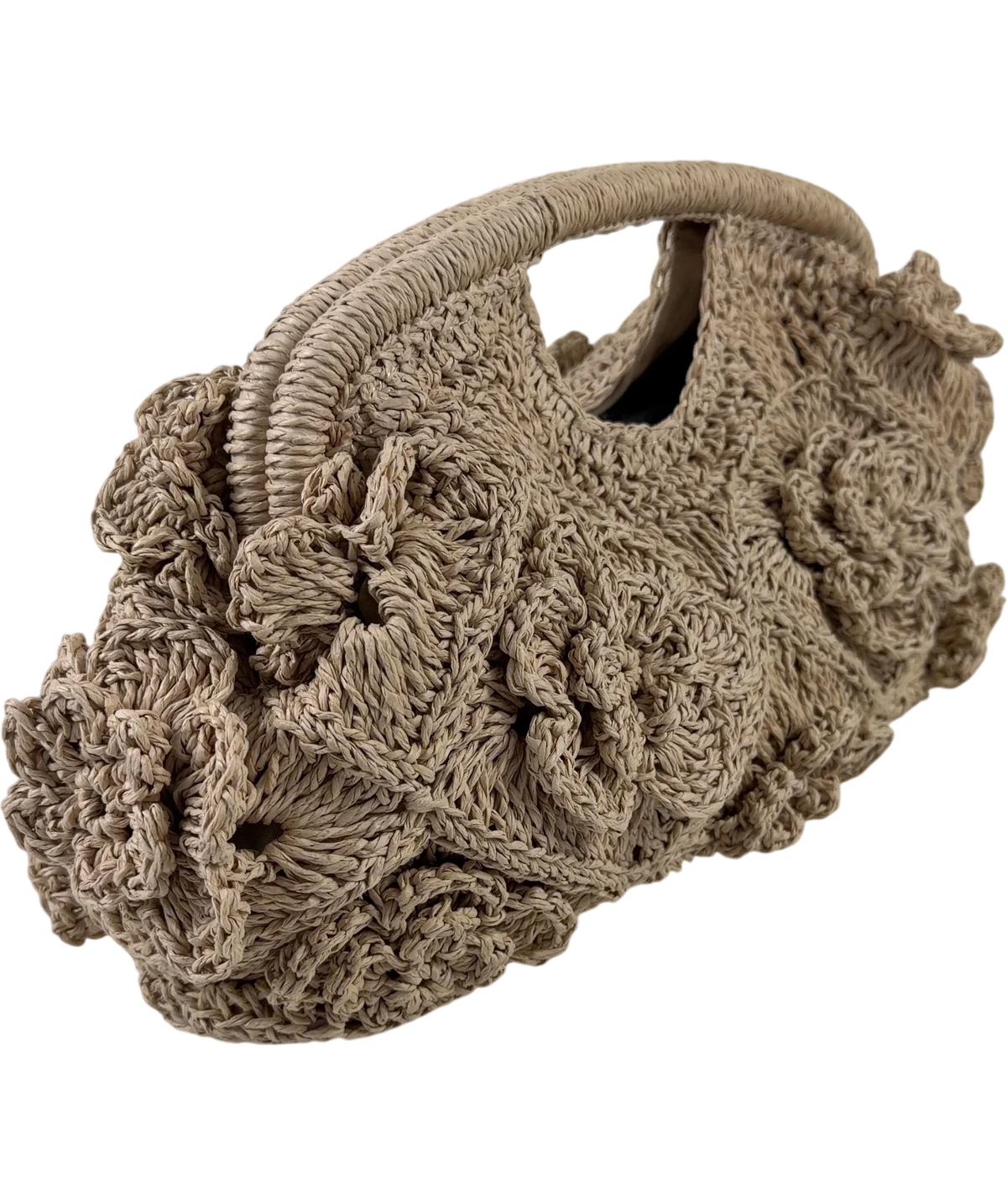 Mint Velvet Beige Floral Crochet Clutch Bag — front