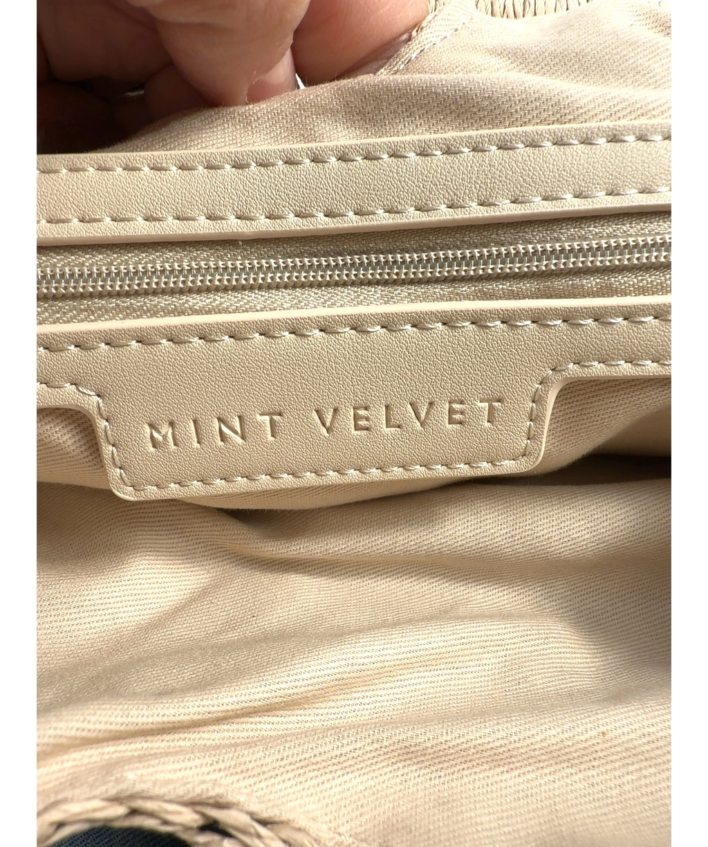 Mint Velvet Beige Floral Crochet Clutch Bag — label