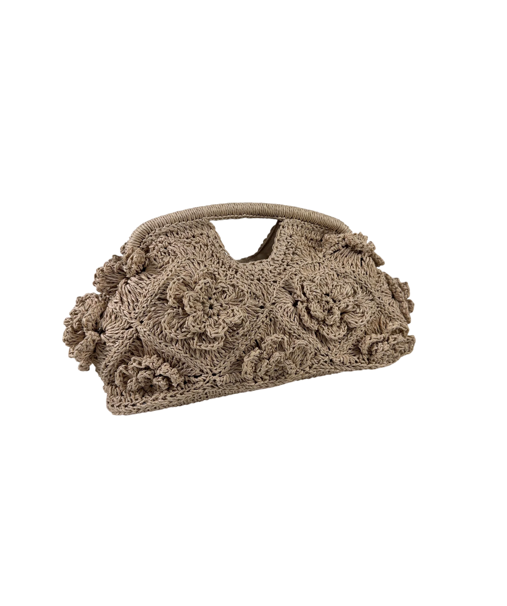 Mint Velvet Floral Crochet Clutch Bag Beige