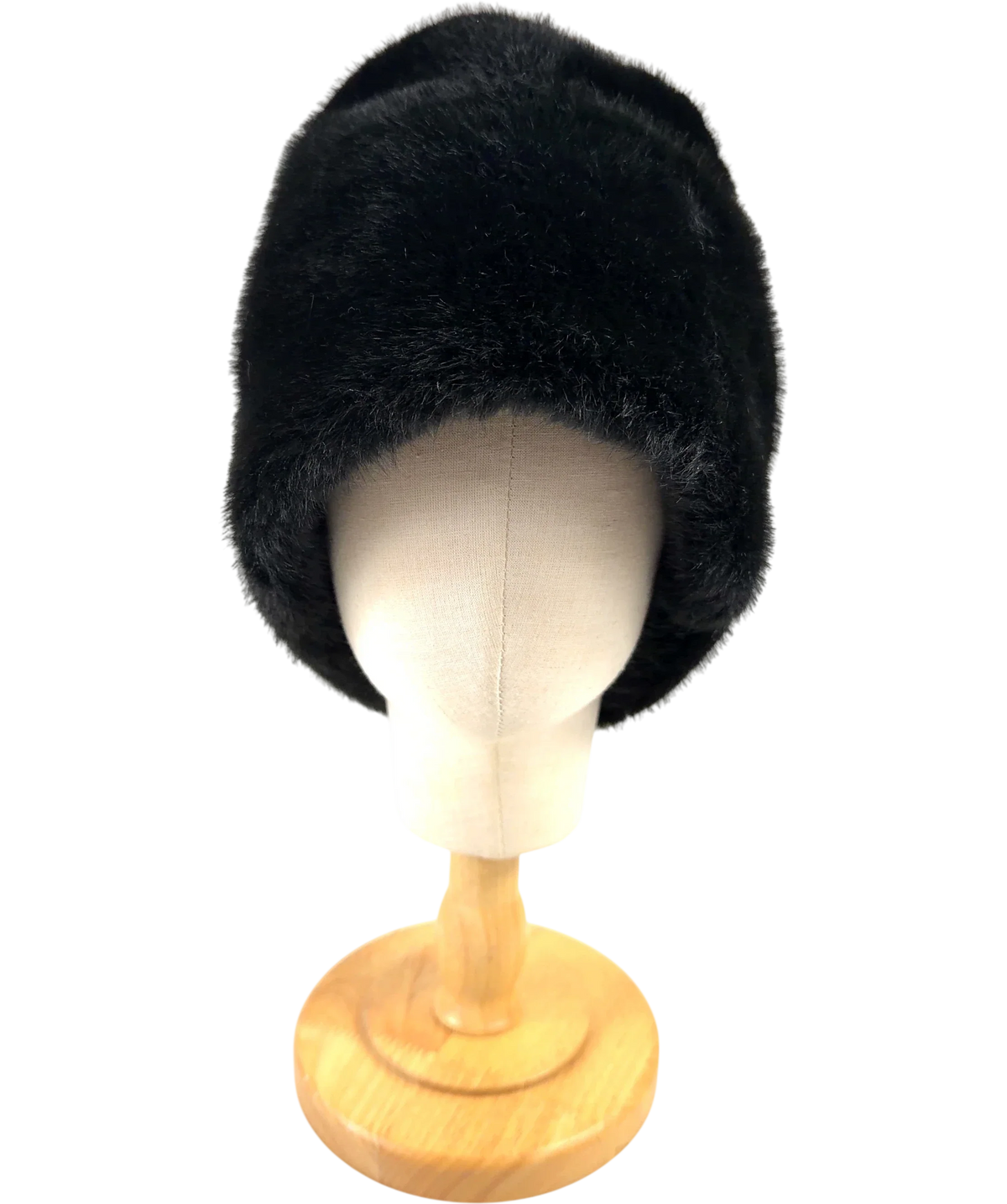 H&M Black faux-fur style fluffy hat, size UK M/L — front