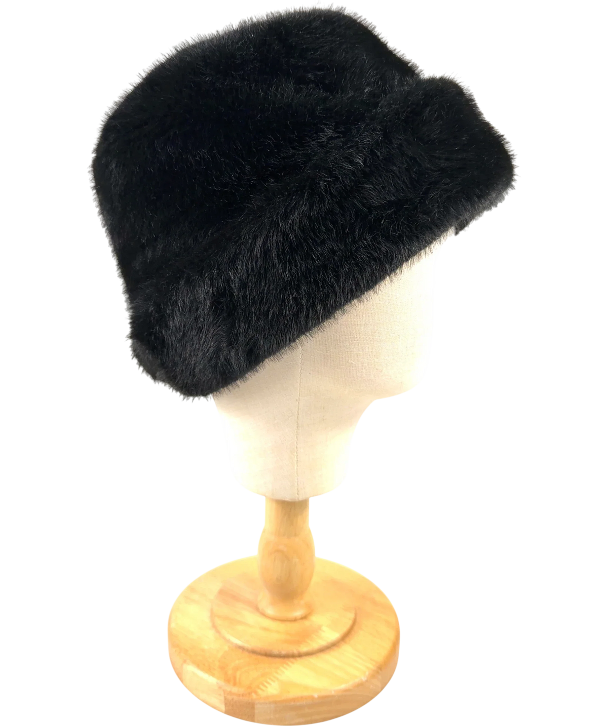 H&M Black faux-fur style fluffy hat, size UK M/L — back