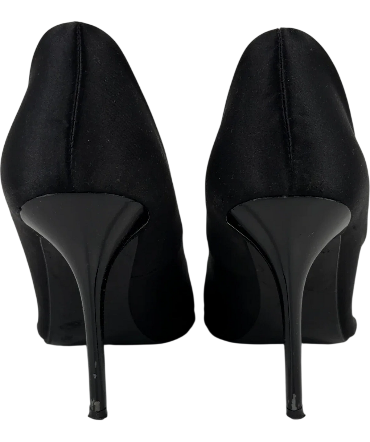 Dune Black Adria T Black Satin Killer Point High Heels, size UK 5 EU 38 👠 — back