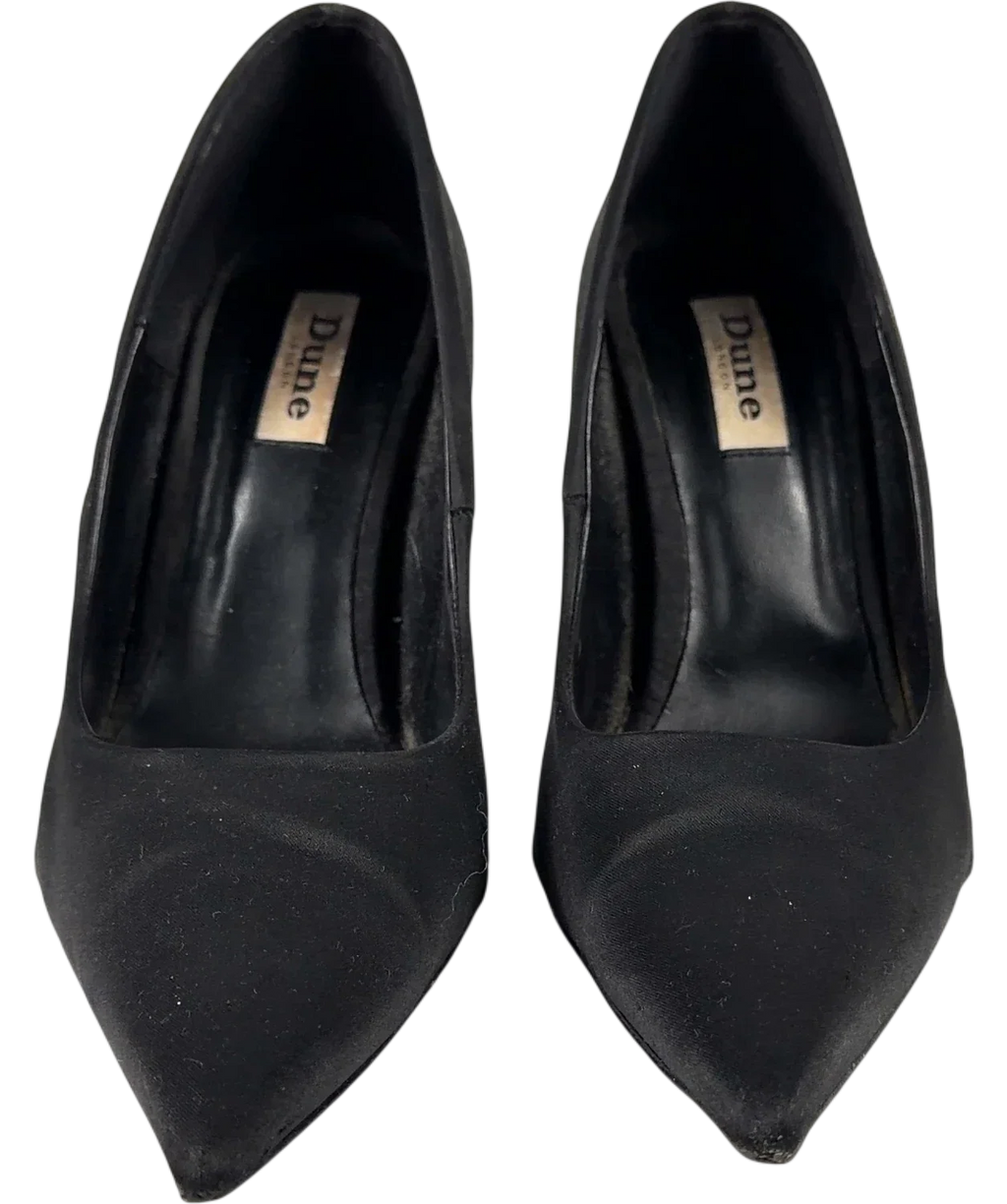 Dune Black Adria T Black Satin Killer Point High Heels, size UK 5 EU 38 👠 — detail