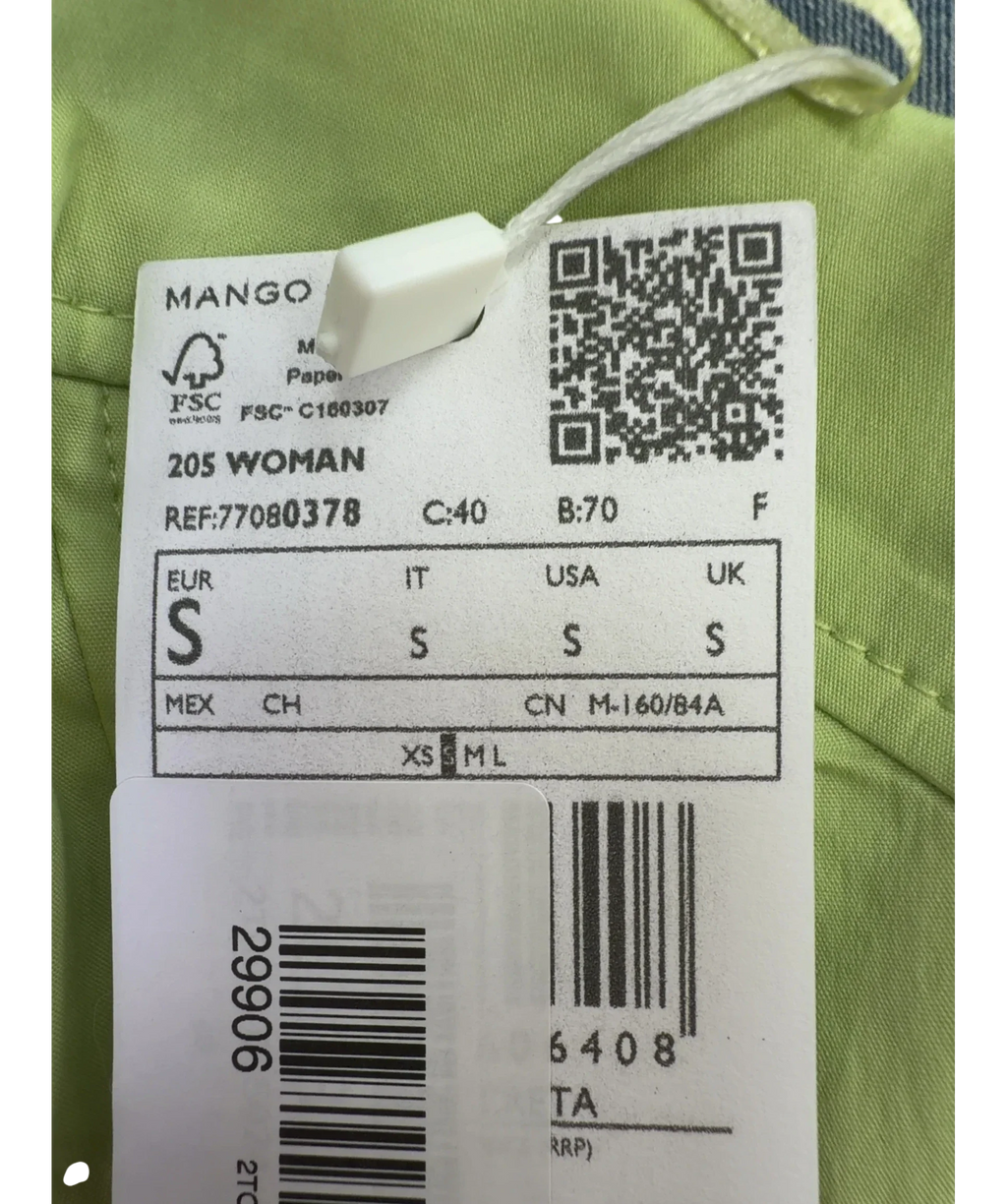 MANGO light green strapless cropped corset top, size UK S — fabric detail
