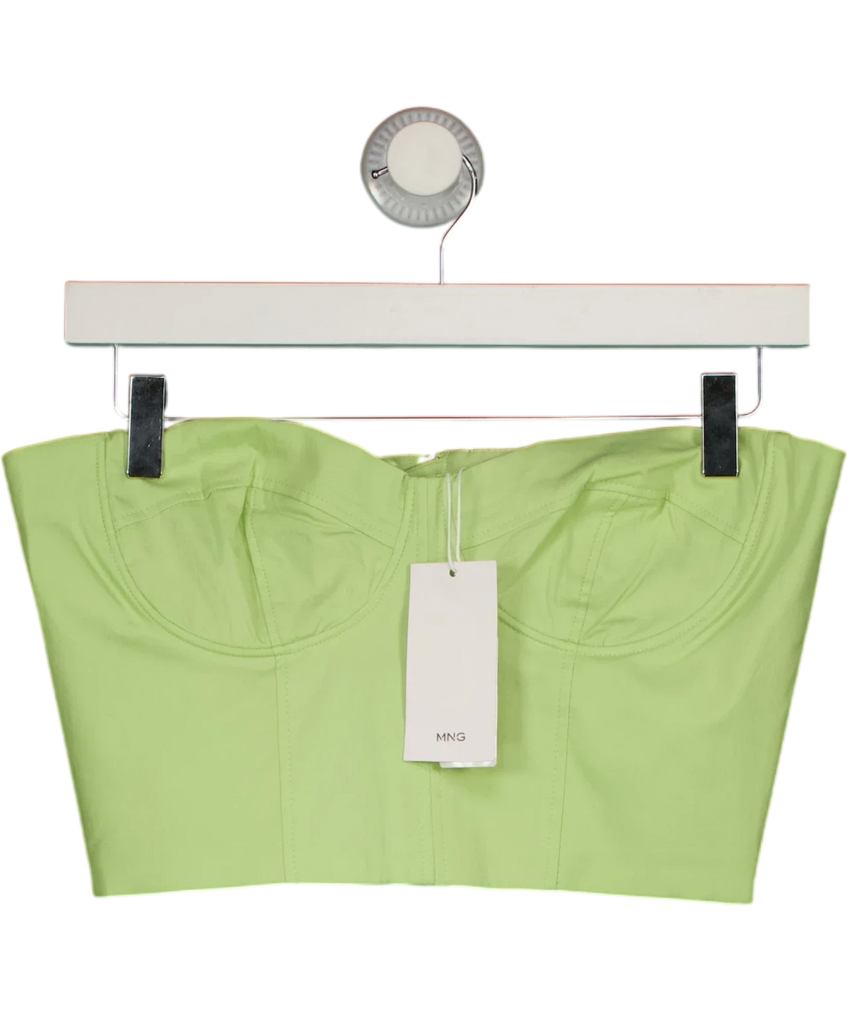 MANGO light green strapless cropped corset top, size UK S — front