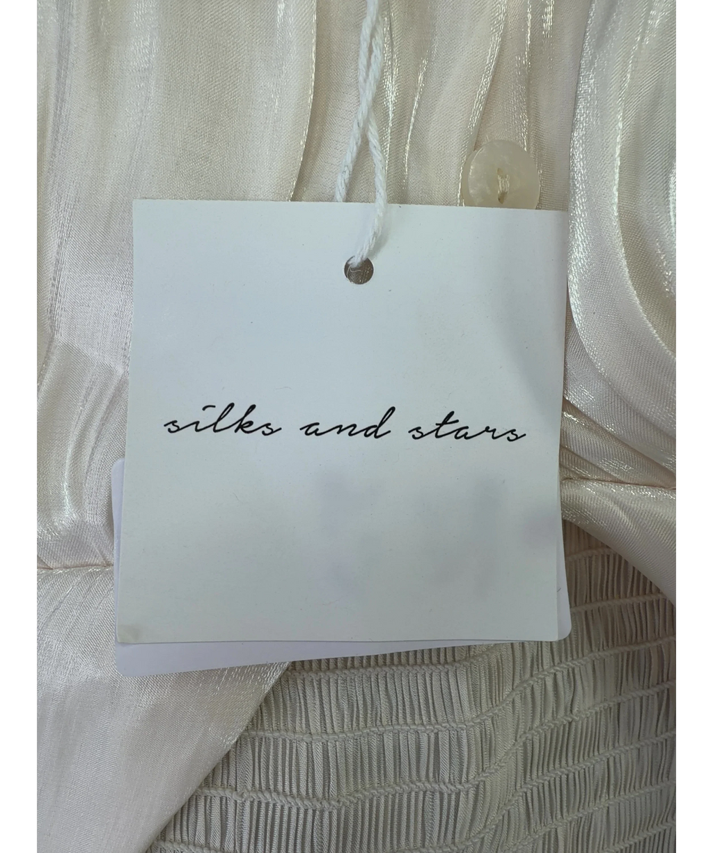 SILKS AND STARS Cream Cream Ruched Long-Sleeve Crop Top, size UK XS — detail