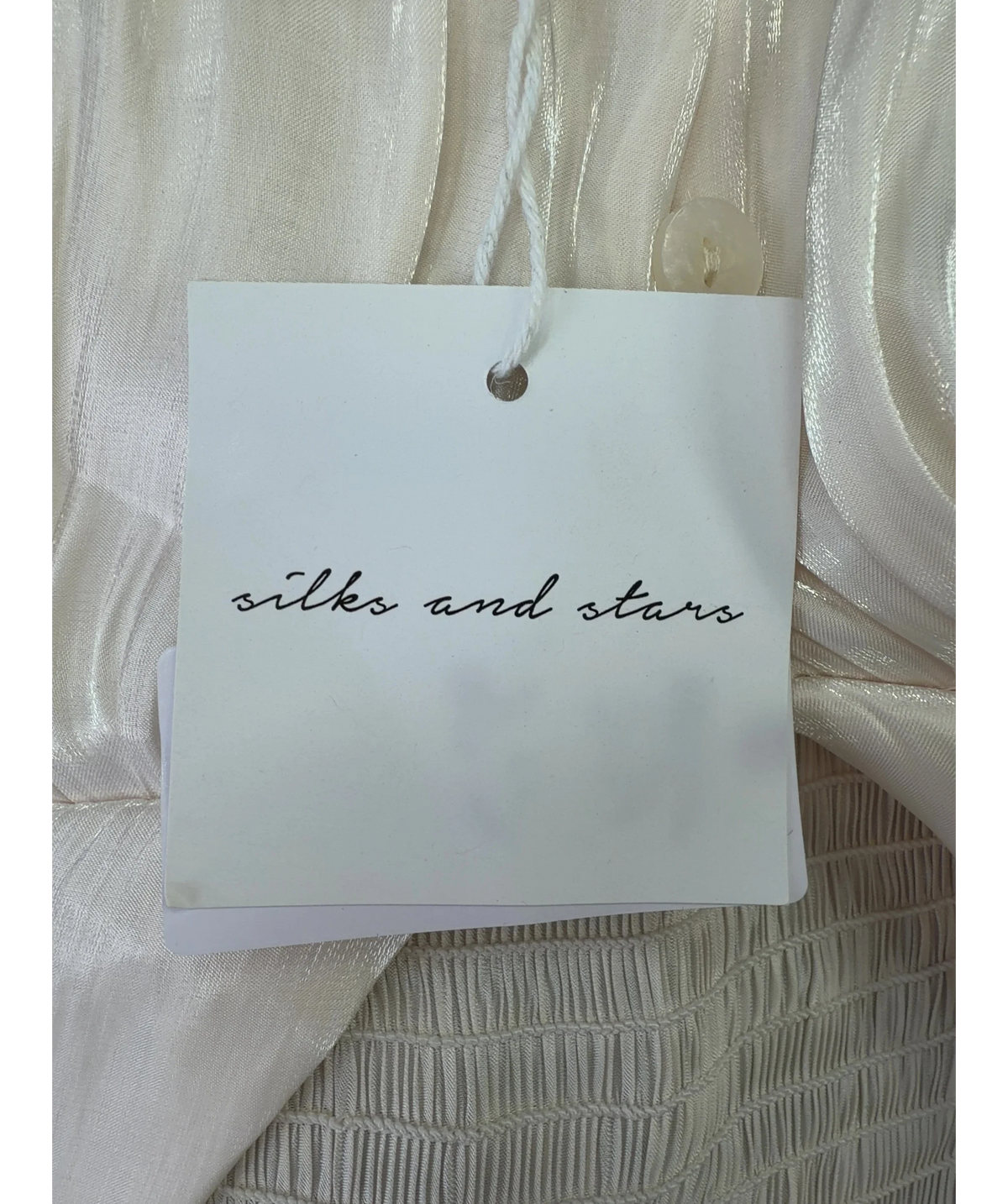 SILKS AND STARS Cream Cream Ruched Long-Sleeve Crop Top, size UK XS — detail
