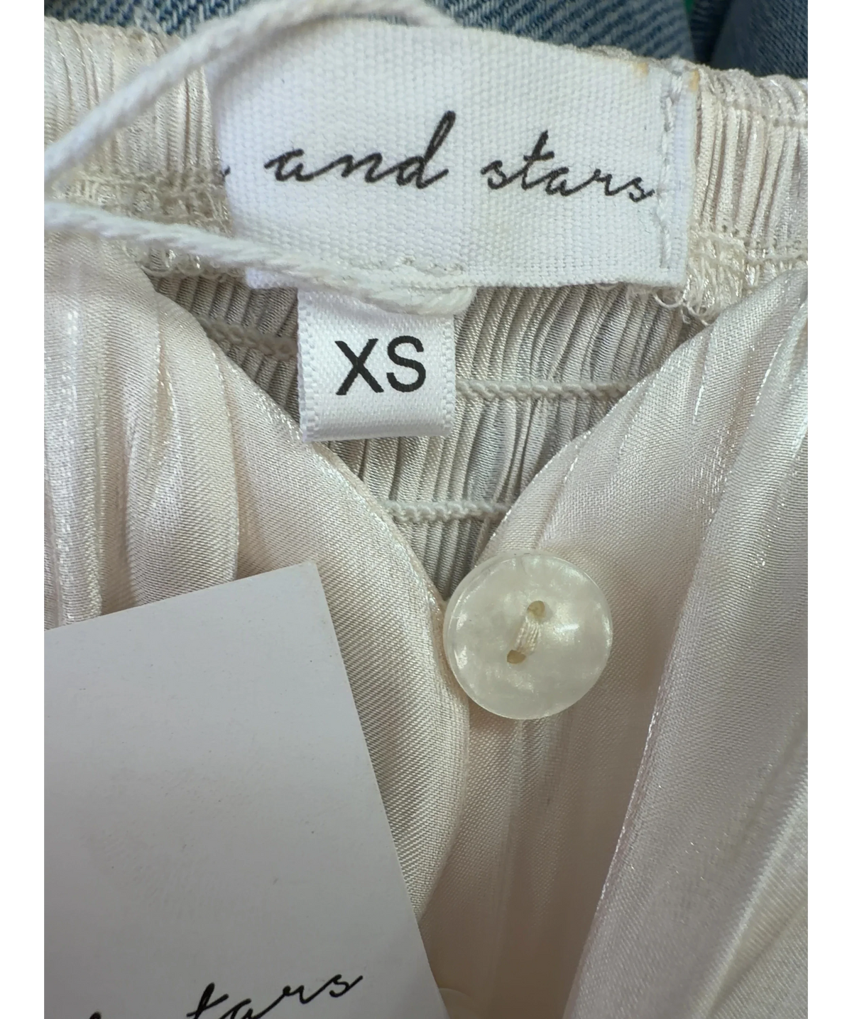 SILKS AND STARS Cream Cream Ruched Long-Sleeve Crop Top, size UK XS — care label