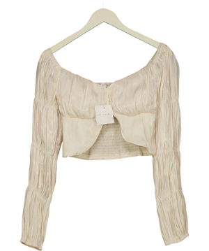 Silks And Stars Cream Ruched Long-Sleeve Crop Top UK XS