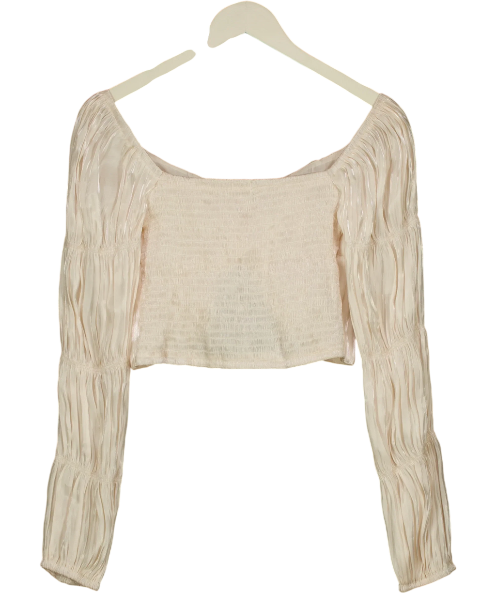 SILKS AND STARS Cream Cream Ruched Long-Sleeve Crop Top, size UK XS — back