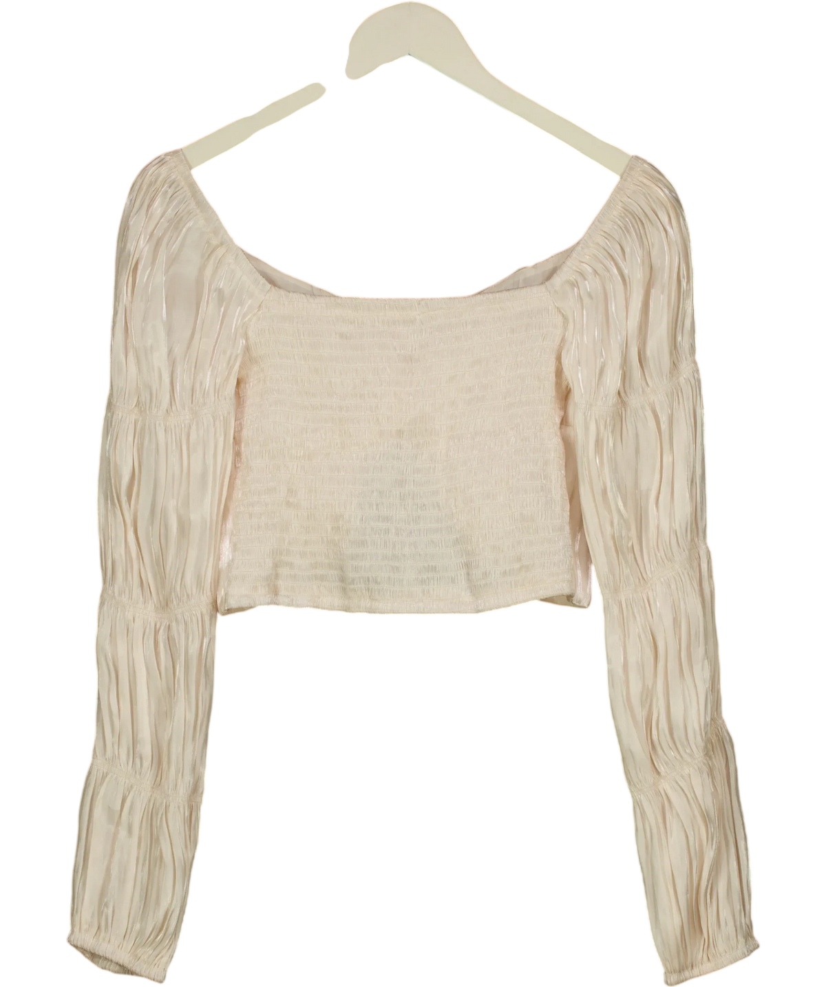 SILKS AND STARS Cream Cream Ruched Long-Sleeve Crop Top, size UK XS — back
