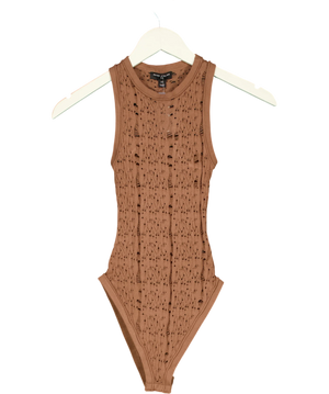 REISS Atelier Adaline Lace-Knit Scoop-Neck Bodysuit Brown XS