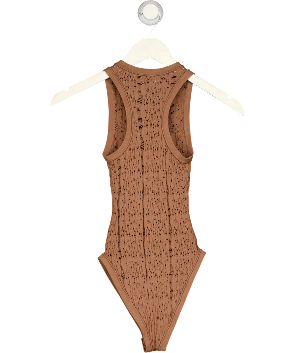 REISS Brown Atelier Adaline Lace-Knit Scoop-Neck Bodysuit, size UK XS — back