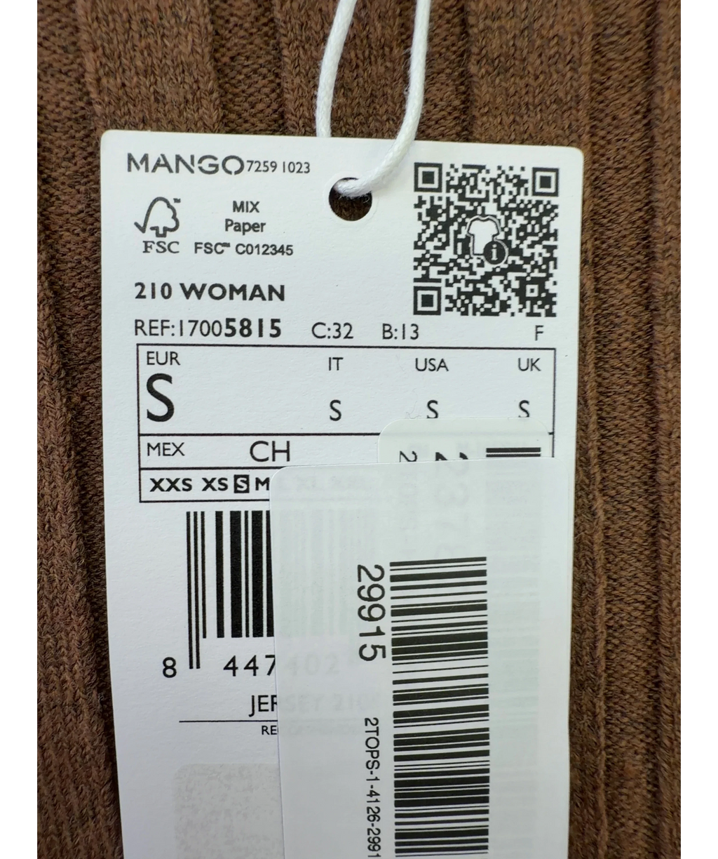 MANGO Brown boat-neck ribbed sweater, size UK S — care label