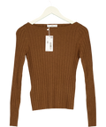 MANGO Brown boat-neck ribbed sweater, size UK S — front