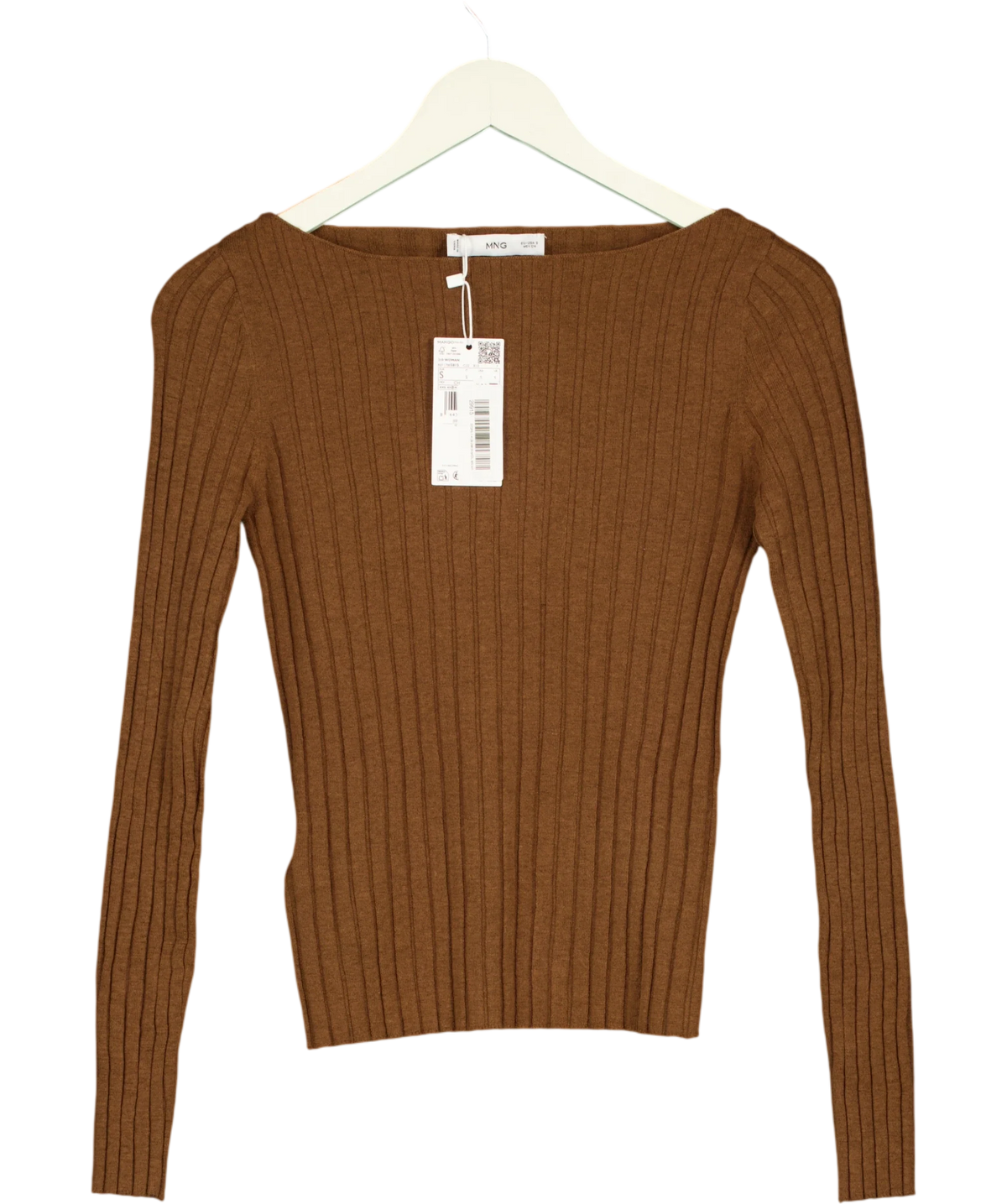 MANGO Brown boat-neck ribbed sweater, size UK S — front