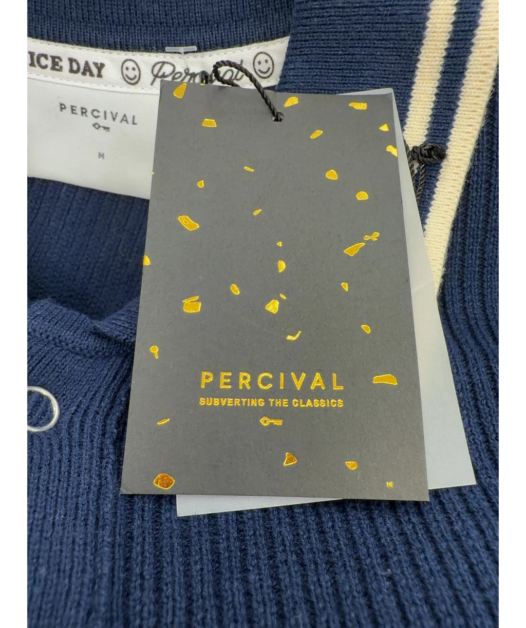 Percival navy Pablo Cotton Knitted Shirt | Long Sleeve, size UK M — detail