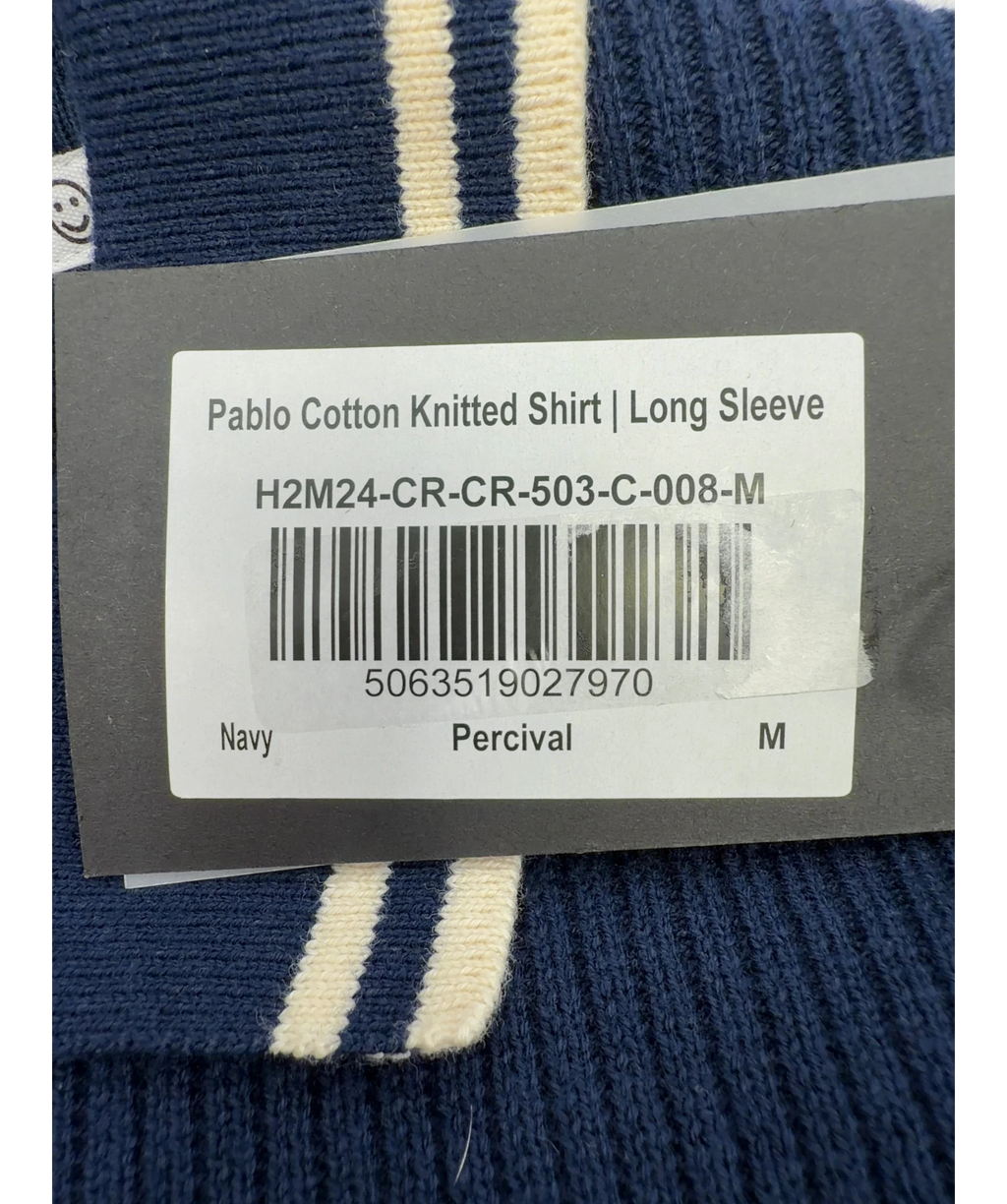 Percival navy Pablo Cotton Knitted Shirt | Long Sleeve, size UK M — label