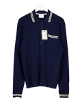 Percival navy Pablo Cotton Knitted Shirt | Long Sleeve, size UK M — front